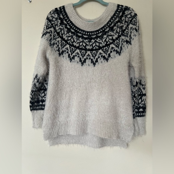 Knox Rose Nordic Eyelash Sweater Black White Scoop Neck Pullover - Picture 5 of 7